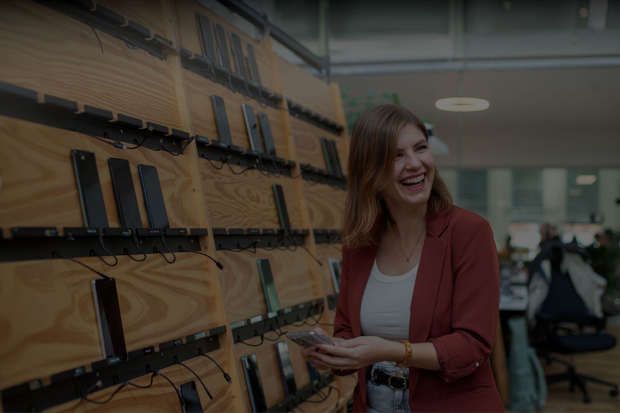 Appmatics tester in front of Devices Wall